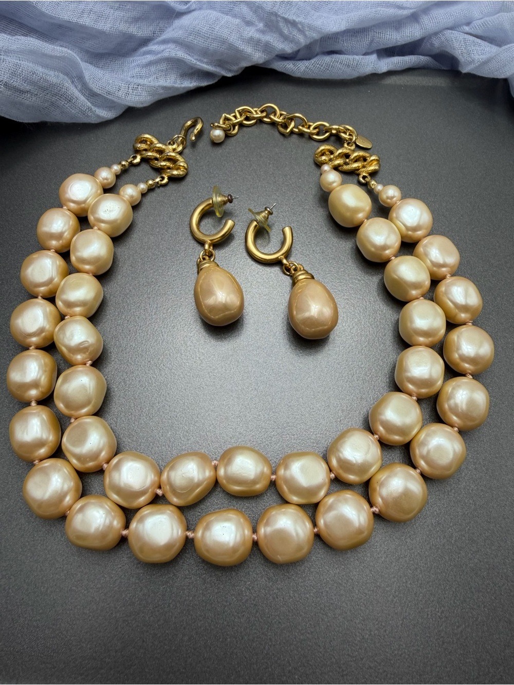Vintage Carolee Double Strand Pearls and Earrings #98set